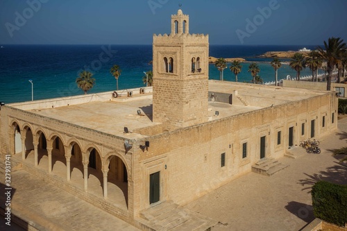 Top view of Great Mosque in Monastir. View of Great Mosque from the Ribat Fortress, Monastir, Tunisia, North Africa