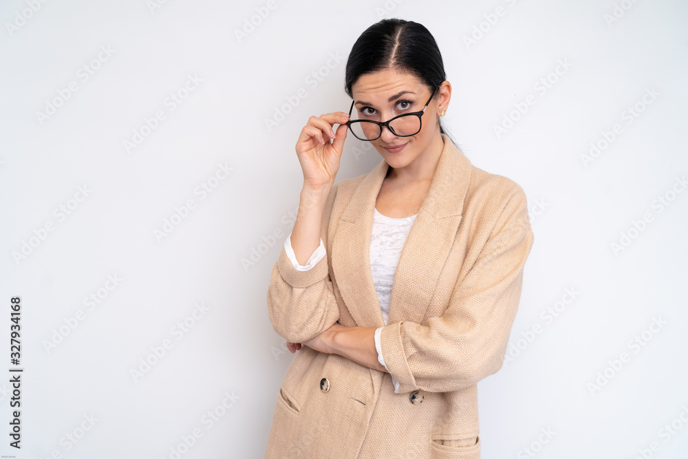 Office woman with glasses with confident look Office woman with glasses with confident look