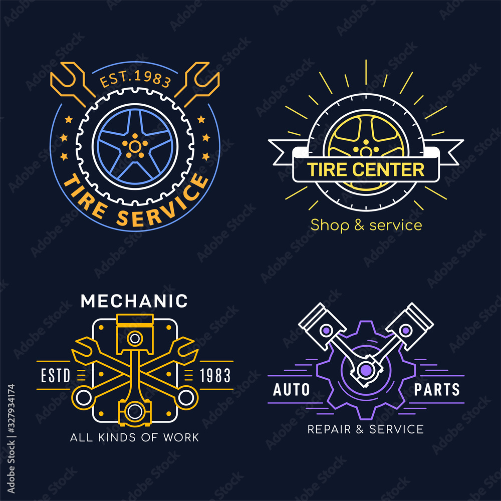 Set of Car Service and Repair Badge Design