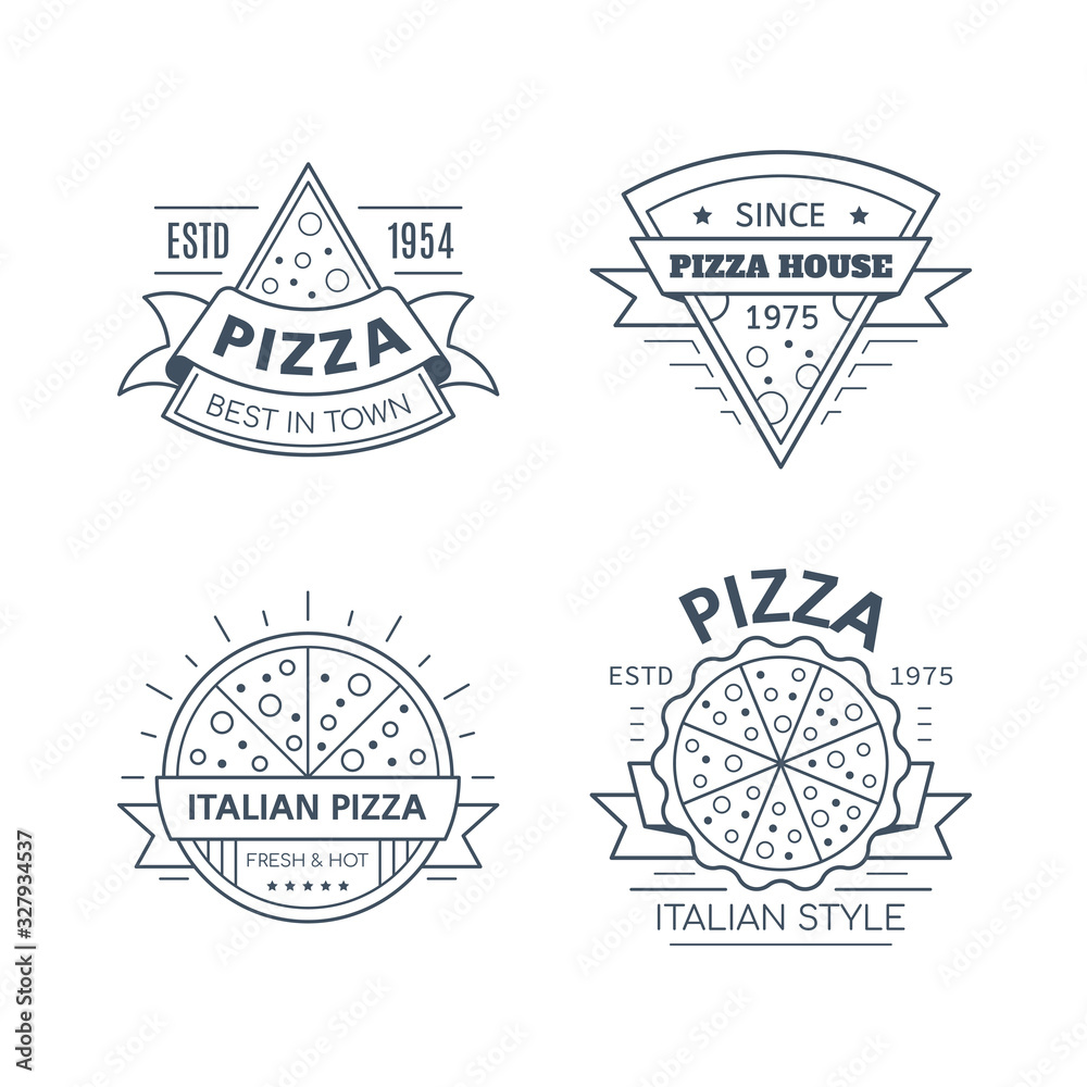Set of Pizza Badge Design, Vector Line Art Illustration Set of Pizza Badge Design, Vector Line Art Illustration
