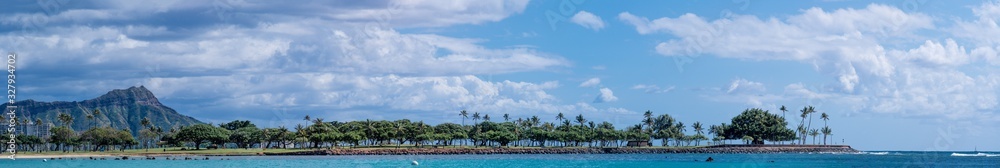 Panoramic view of Ala Moana beach in Oahu Hawaii Panoramic view of Ala Moana beach in Oahu Hawaii