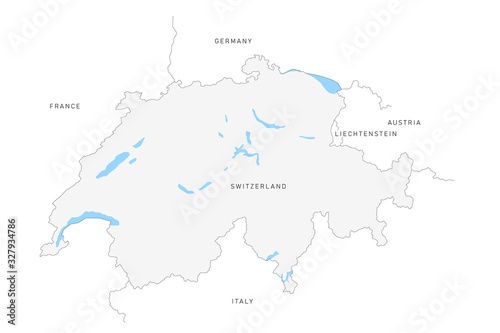 Switzerland map isolated on white background. Vector thin line border map with neighboring countries.