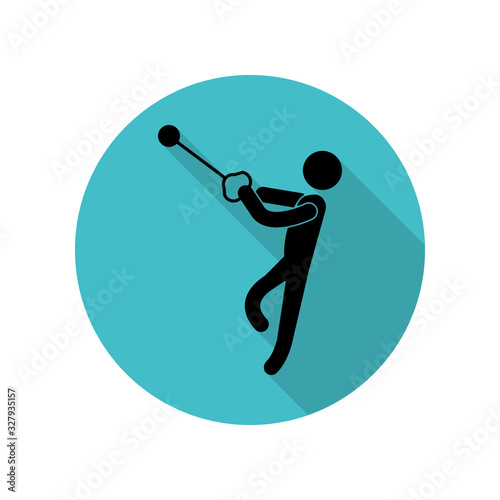 Hammer throw long shadow icon. Simple glyph, flat vector of arrow icons for ui and ux, website or mobile application