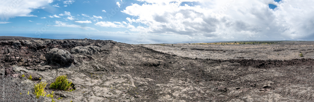 Panoramic view of Mauna Ulu lava flows in Big Island Hawaii