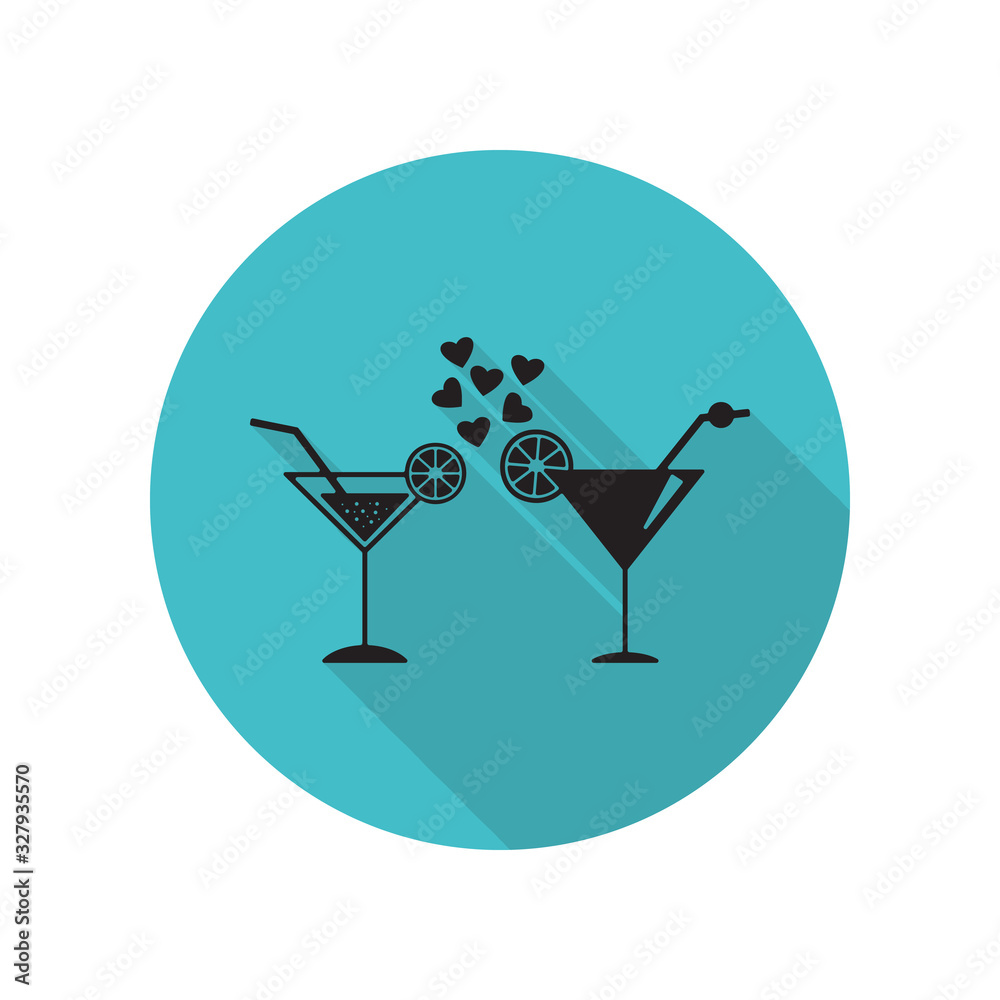 Cocktail with hearts long shadow icon. Simple glyph, flat vector of arrow icons for ui and ux, website or mobile application Cocktail with hearts long shadow icon. Simple glyph, flat vector of arrow icons for ui and ux, website or mobile application