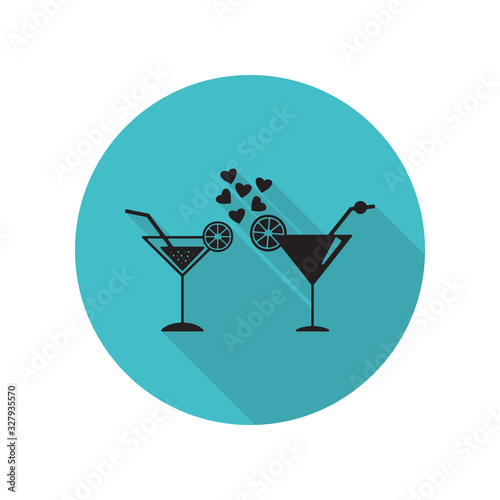 Cocktail with hearts long shadow icon. Simple glyph, flat vector of arrow icons for ui and ux, website or mobile application