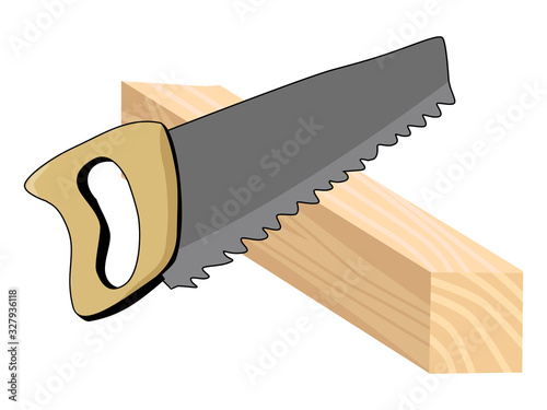 Saw that sawing a wooden board