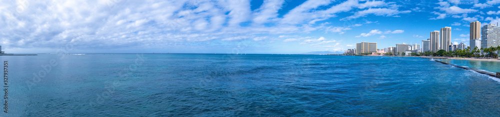 Panoramic view of Waikiki beach in Oahu Hawaii Panoramic view of Waikiki beach in Oahu Hawaii