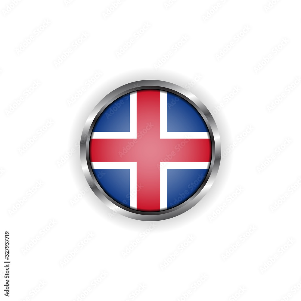 Abstract button with stylish metallic frame. Iceland flag vector illustration