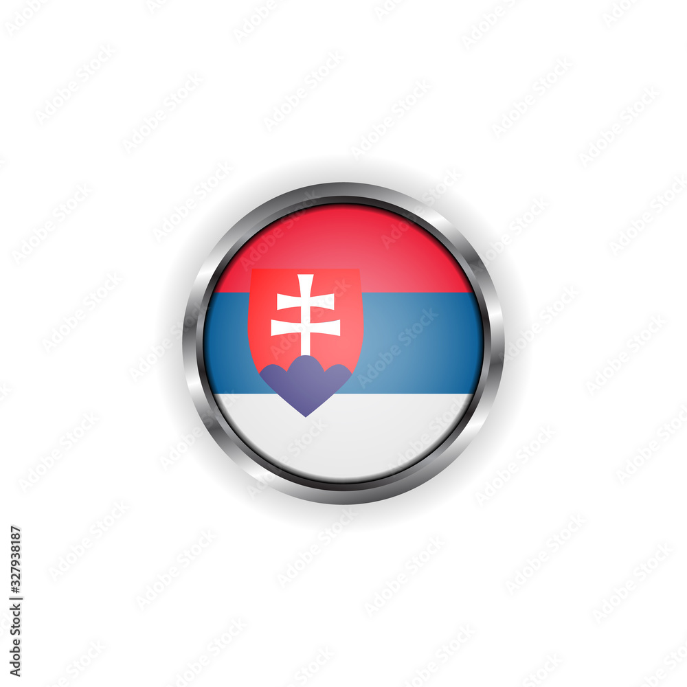 Obraz premium Abstract button with stylish metallic frame. Slovakia flag vector illustration