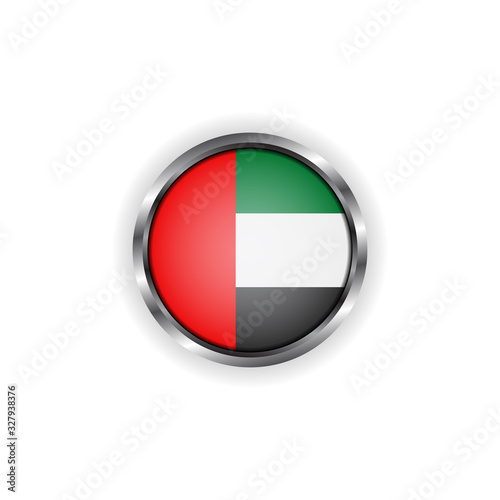 Abstract button with stylish metallic frame. United Arab Emirates flag vector illustration