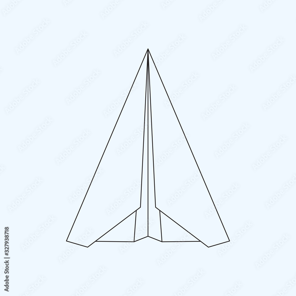 Paper plane flat line icon isolated on light blue background. Contour symbol of a papercraft origami airplane. Vector eps8 linear illustration. Paper plane flat line icon isolated on light blue background. Contour symbol of a papercraft origami airplane. Vector eps8 linear illustration.