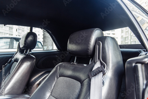 leather black car interior with suede