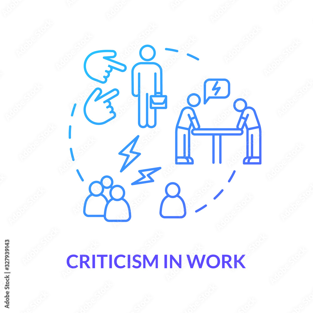Criticism in work blue concept icon. Overwhelmed secretary. Negative feedback. Toxic situation. Rude shouting. Burnout cause idea thin line illustration. Vector isolated outline RGB color drawing Criticism in work blue concept icon. Overwhelmed secretary. Negative feedback. Toxic situation. Rude shouting. Burnout cause idea thin line illustration. Vector isolated outline RGB color drawing