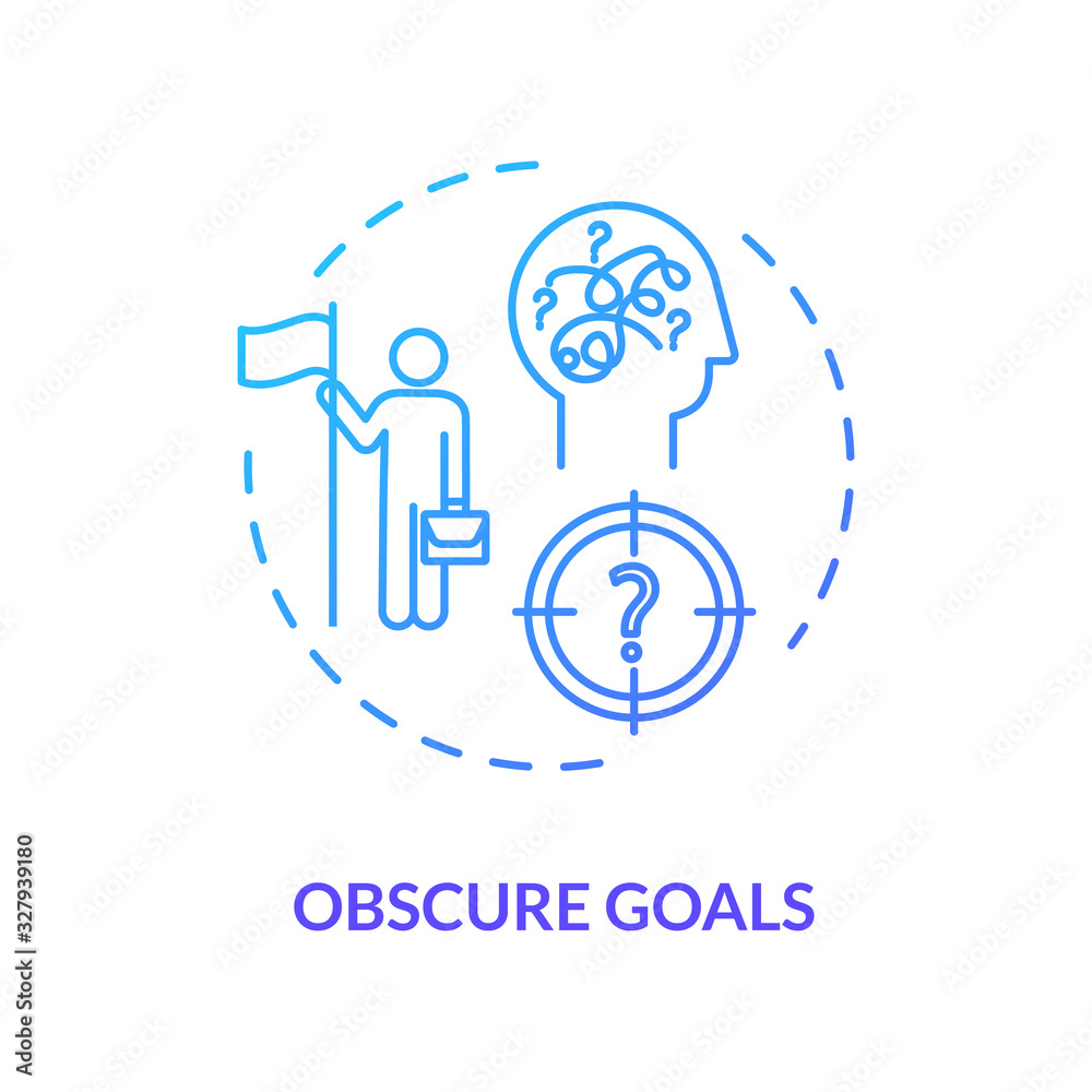 Obscure goals blue concept icon. Problem solving. Chaos in direction. Complicated task. Unclear target. Burnout cause idea thin line illustration. Vector isolated outline RGB color drawing Obscure goals blue concept icon. Problem solving. Chaos in direction. Complicated task. Unclear target. Burnout cause idea thin line illustration. Vector isolated outline RGB color drawing