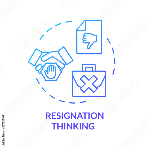 Resignation thinking blue concept icon. Unhappy boss. Failure at work. Dismissed from position. Burnout symptom idea thin line illustration. Vector isolated outline RGB color drawing