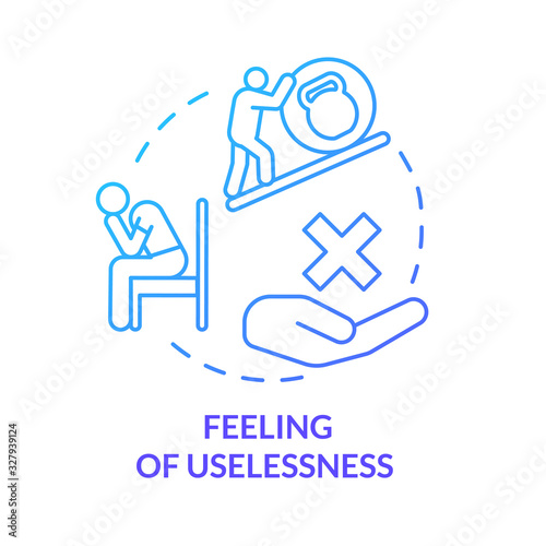 Feeling of uselessness blue concept icon. Employee with low self-esteem. Loneliness and solitude. Burnout symptom idea thin line illustration. Vector isolated outline RGB color drawing