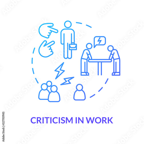 Criticism in work blue concept icon. Overwhelmed secretary. Negative feedback. Toxic situation. Rude shouting. Burnout cause idea thin line illustration. Vector isolated outline RGB color drawing