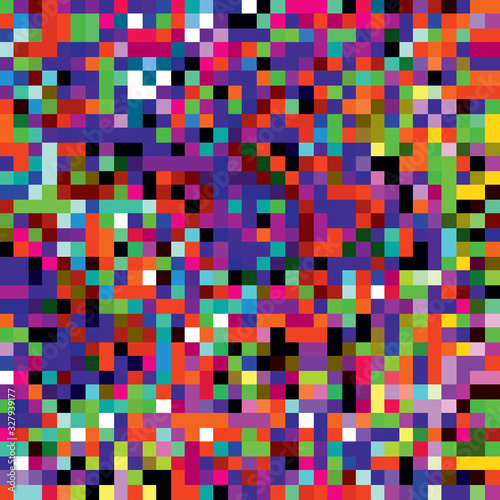 Colorful pixel mosaic seamless pattern. Repeating texture with multiple colors square dots. Retro 8-bit video game style geometric vector background. Vector illustration in EPS8.