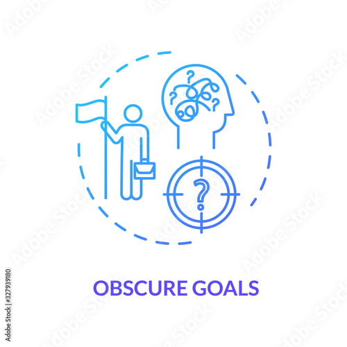 Obscure goals blue concept icon. Problem solving. Chaos in direction. Complicated task. Unclear target. Burnout cause idea thin line illustration. Vector isolated outline RGB color drawing
