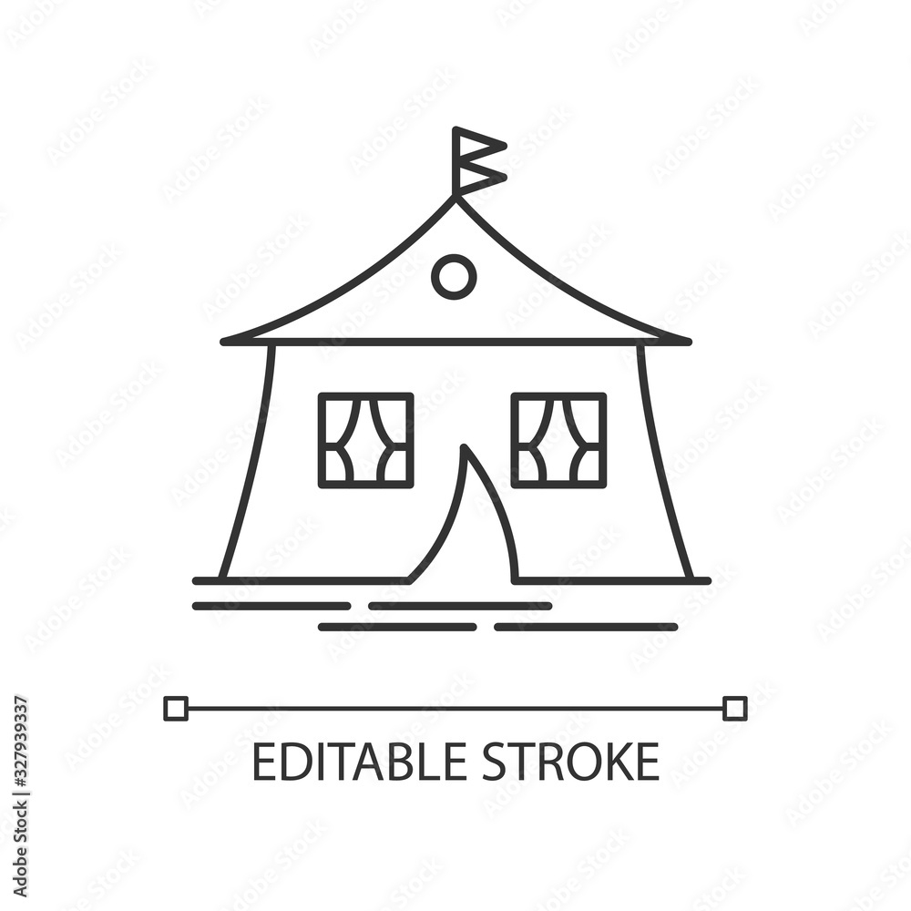 Fototapeta premium Marquee tent pixel perfect linear icon. Camping. Arabic tent. Housing facility. Eastern culture. Thin line customizable illustration. Contour symbol. Vector isolated outline drawing. Editable stroke