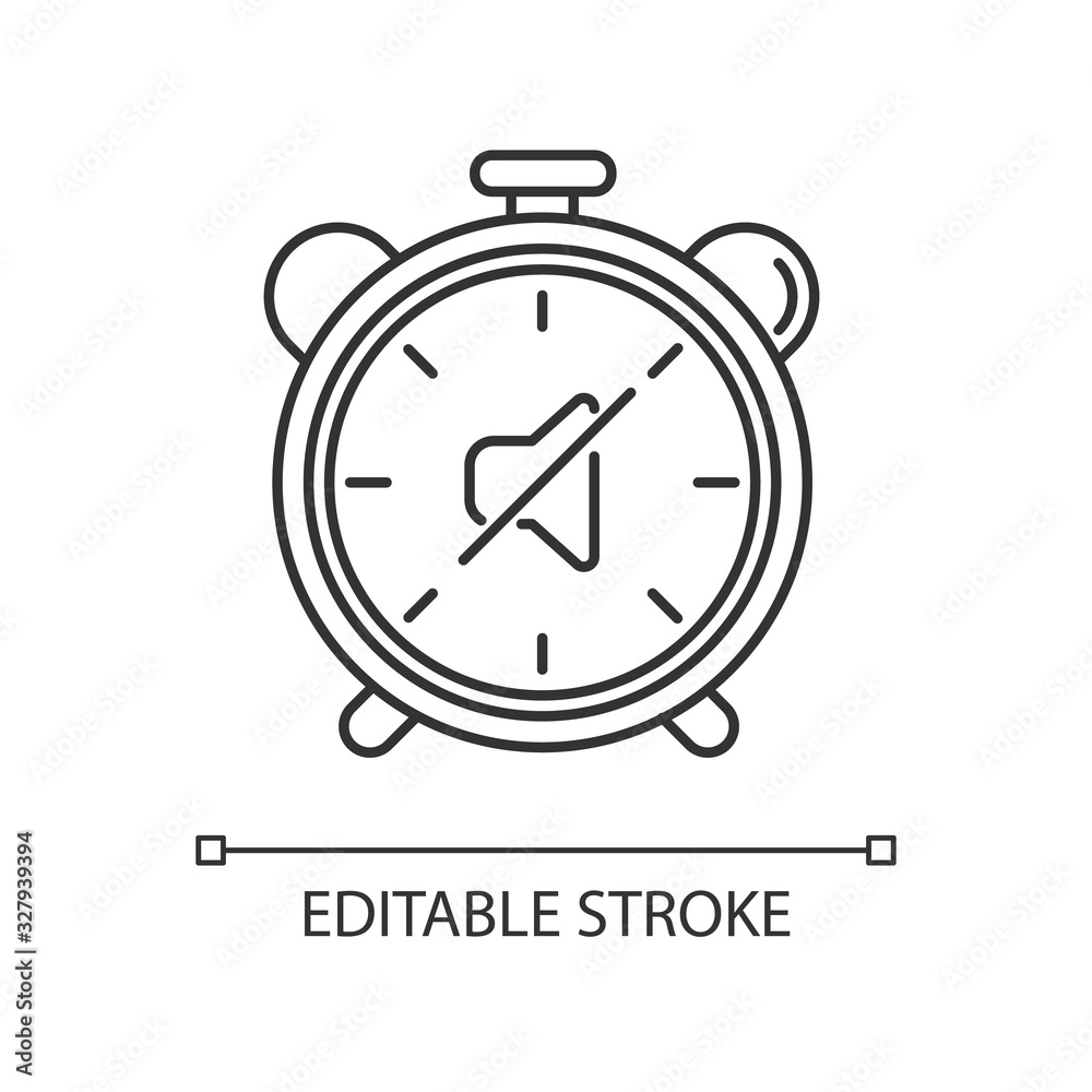Quiet hours pixel perfect linear icon. Dormitory rules. Noise limit. Silence time. Residence. Thin line customizable illustration. Contour symbol. Vector isolated outline drawing. Editable stroke Quiet hours pixel perfect linear icon. Dormitory rules. Noise limit. Silence time. Residence. Thin line customizable illustration. Contour symbol. Vector isolated outline drawing. Editable stroke