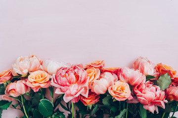 Bunch of pink peonies and roses