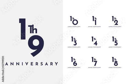 Set 10, 11 to 19 Years Anniversary Celebration Template Design