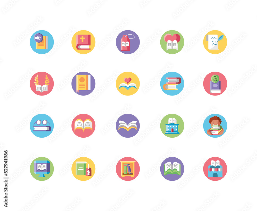 books icon set, block style books icon set, block style
