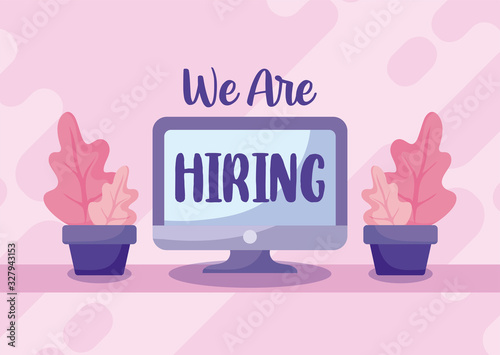 We are hiring message with computer vector design