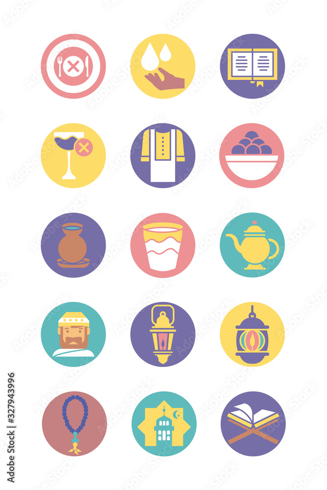 holy koran and ramadan icon set, block style holy koran and ramadan icon set, block style