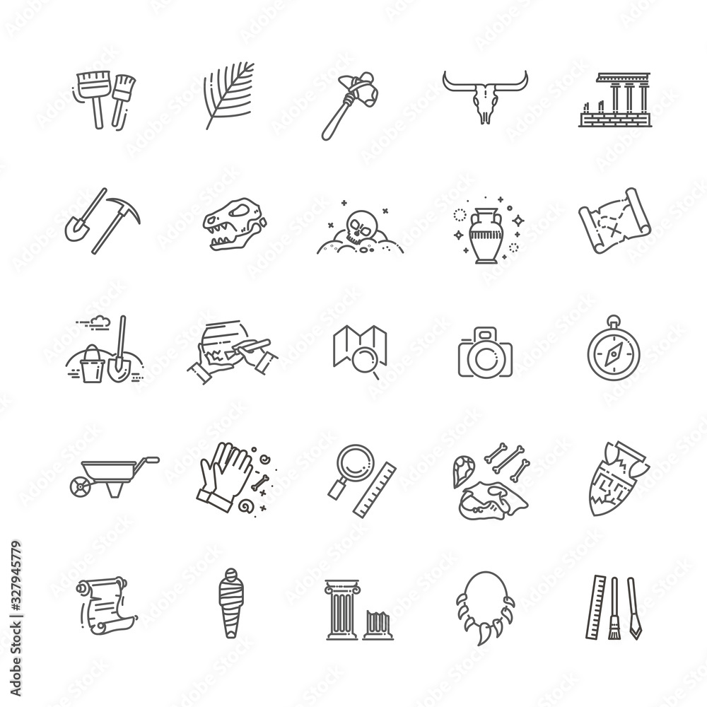 Naklejka premium archeology vector line icons set