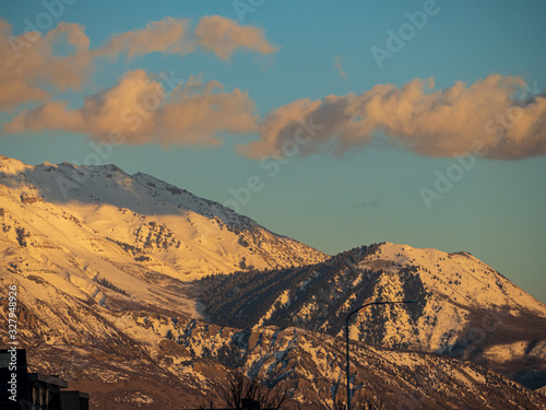 mountain range at sunset