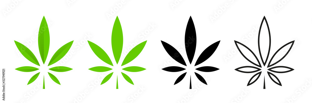 Cannabis leafs vector isolated icon. Vector illustration. Cbd cannabis sign hemp oil. Marijuana icon set. Cannabis icon weed icon vector.