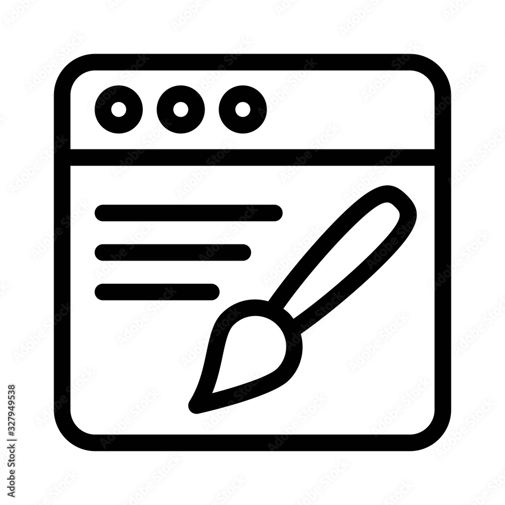 Brush paint browser line icon. Web page with drawing palette and brush. Brush paint browser line icon. Web page with drawing palette and brush.