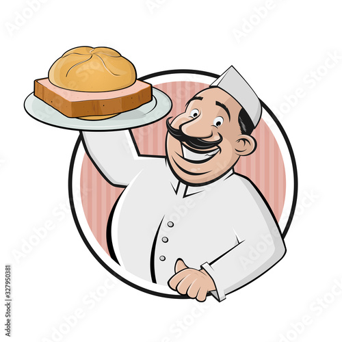metzger mit leberkäse cartoon logo