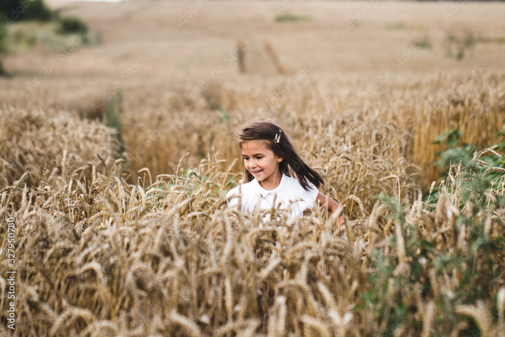 Close up of happy girl with long blonde hair running to the camera through barley field. Close up of happy girl with long blonde hair running to the camera through barley field.