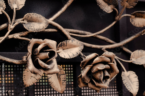 Vászonkép Exquisite metal gate decorations, wrought iron roses