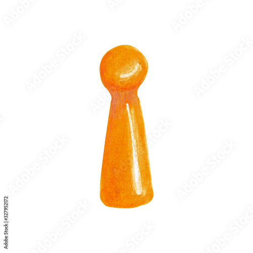 Orange chip for board games isolated on white background. Watercolor hand drawn illustration