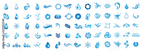 Water Splash Vector And Drop Logo Set - Isolated On White Background. Vector Collection Of Flat Water Splash and Drop Logo. Icons For Droplet, Wave, Rain, Raindrop, Company Logo And Bubble Design photo