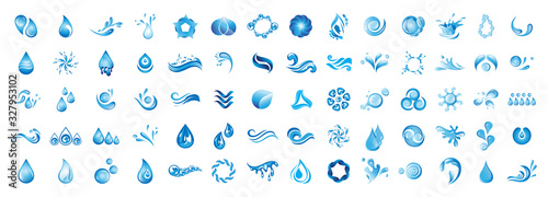 Water Splash Vector And Drop Logo Set - Isolated On White Background. Vector Collection Of Flat Water Splash and Drop Logo. Icons For Droplet, Wave, Rain, Raindrop, Company Logo And Bubble Design