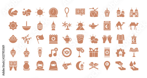 ramadan icons set, silhouette style design