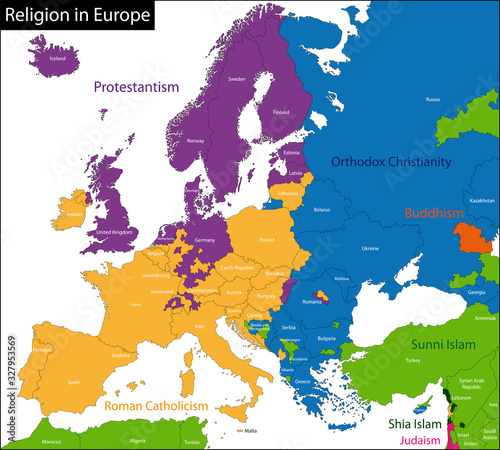 Vector illustration of Predominant religious in Europe