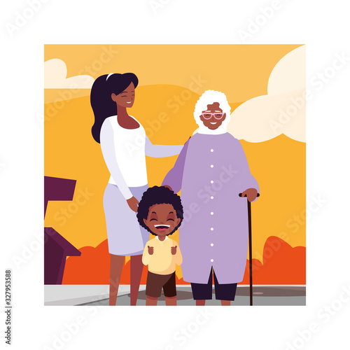 grandmother  woman and children standing