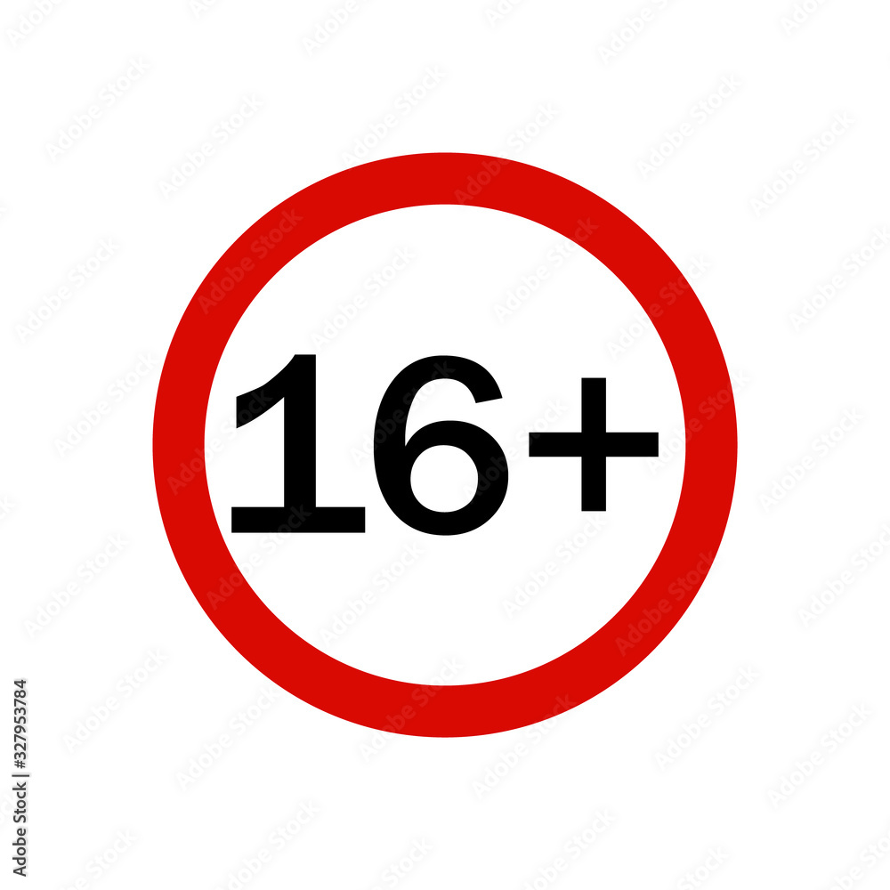 16 plus age restriction sign vector icon. 16 plus age restriction sign vector icon.
