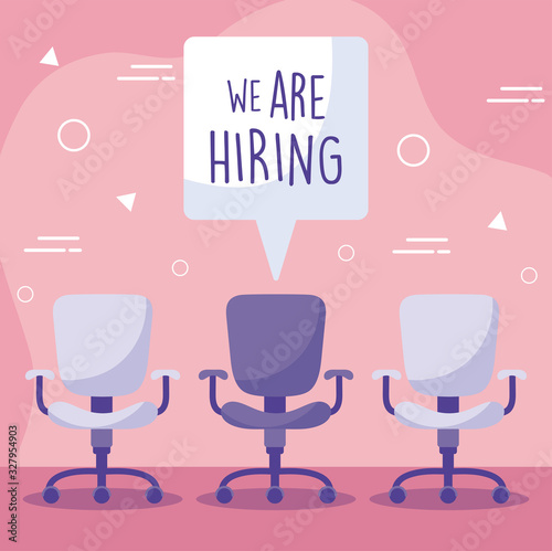 We are hiring message with office chairs vector design
