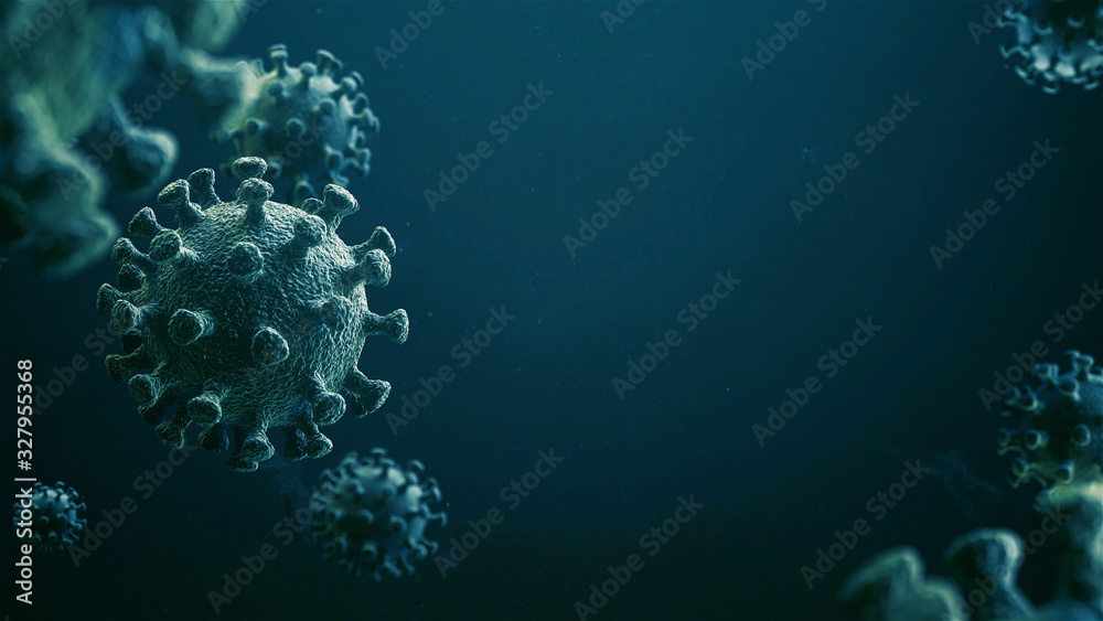 CoronaVirus Epidemic. HIV CoronaVirus, Flu. Blue Virus Infection Concept - 3D Illustration - obrazy, fototapety, plakaty 