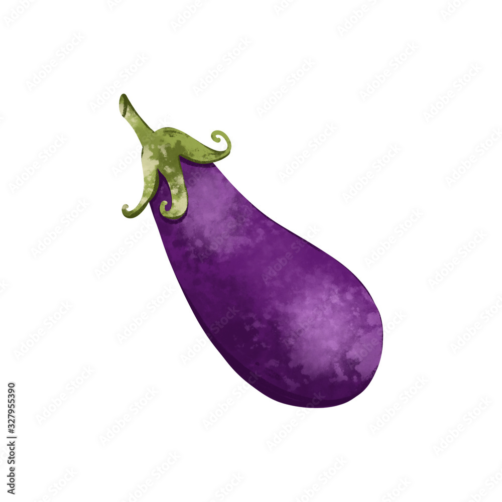 Bright juicy purple eggplant with a green tail. Cute textural digital art. Print for cards, banners, posters, books, restaurants, web, textiles, wrapping paper. Bright juicy purple eggplant with a green tail. Cute textural digital art. Print for cards, banners, posters, books, restaurants, web, textiles, wrapping paper.