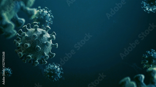 CoronaVirus Epidemic. HIV CoronaVirus, Flu. Blue Virus Infection Concept - 3D Illustration photo
