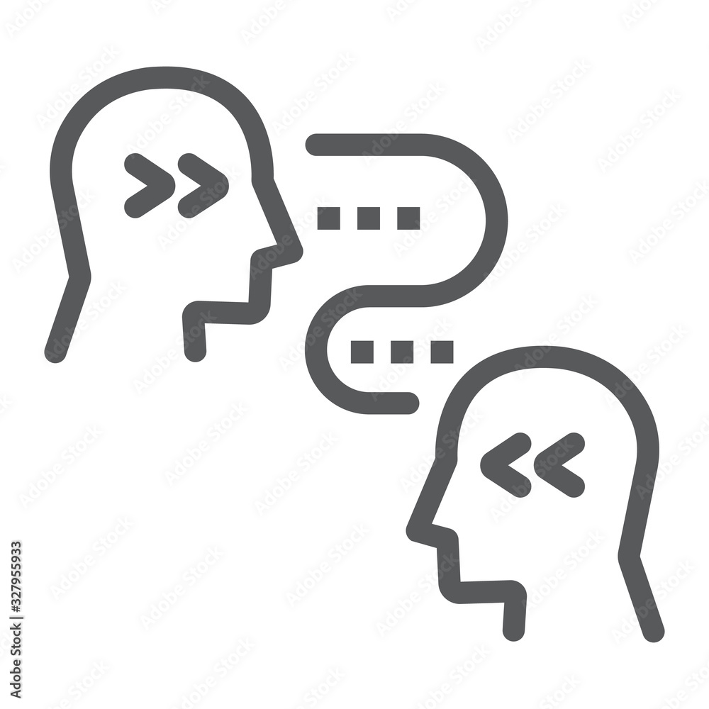 Brain to brain communication line icon, technology and people, two person communication sign, vector graphics, a linear pattern on a white background, eps 10. Brain to brain communication line icon, technology and people, two person communication sign, vector graphics, a linear pattern on a white background, eps 10.